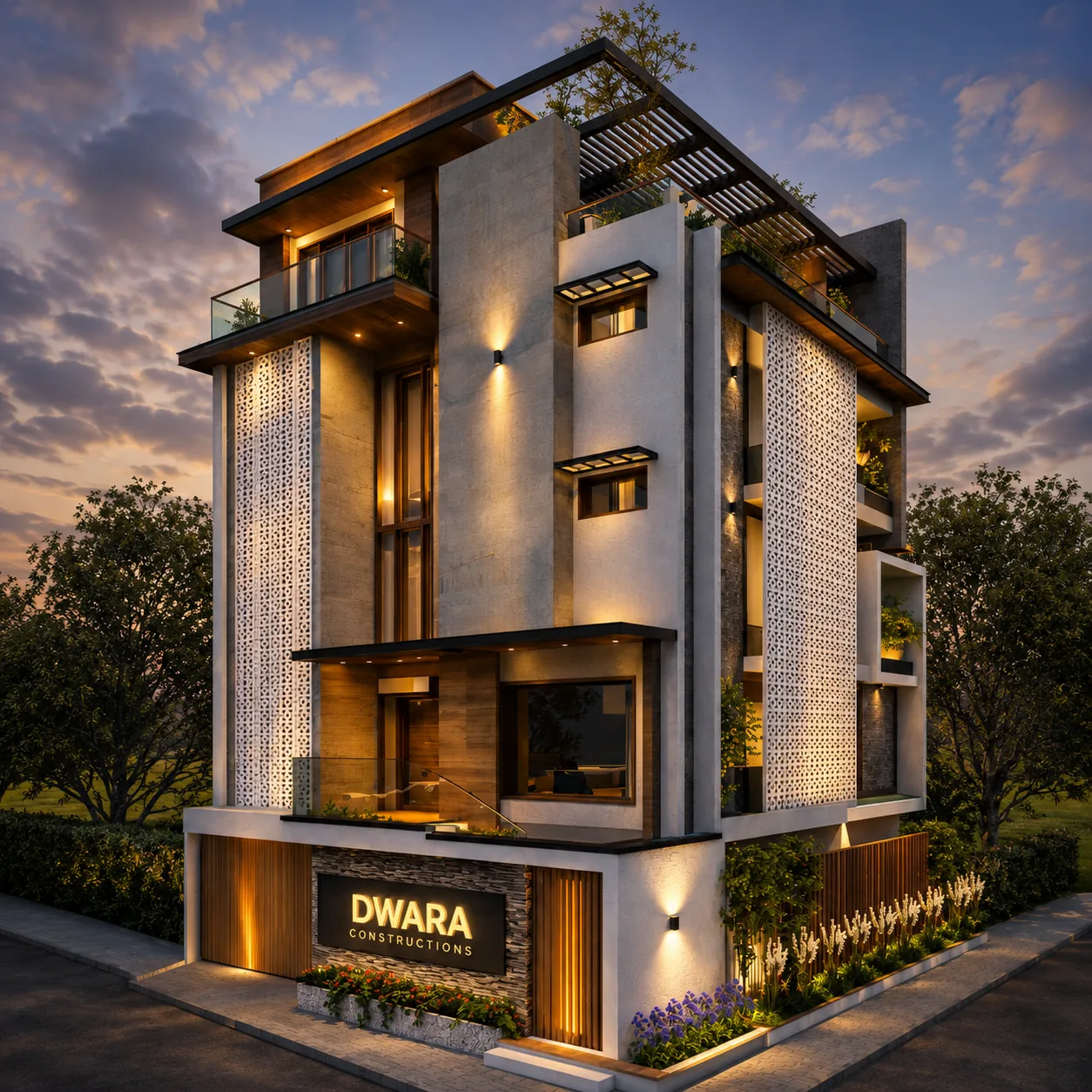 Architectural visualisation of a multi-level Dwara building