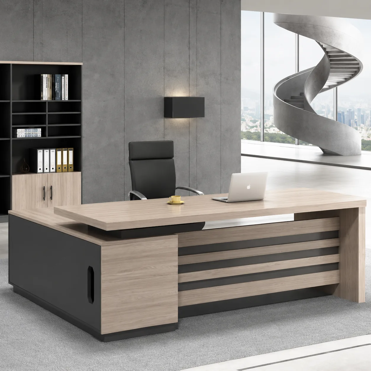 Modern office interior with custom executive furniture