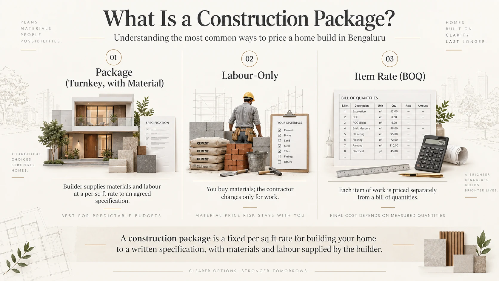 Construction package, labour-only and BOQ contract types compared