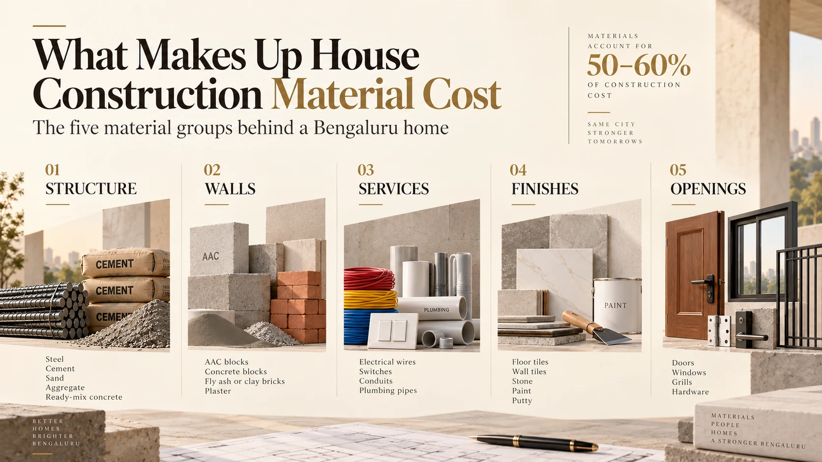 Five groups that make up house construction material cost in Bengaluru